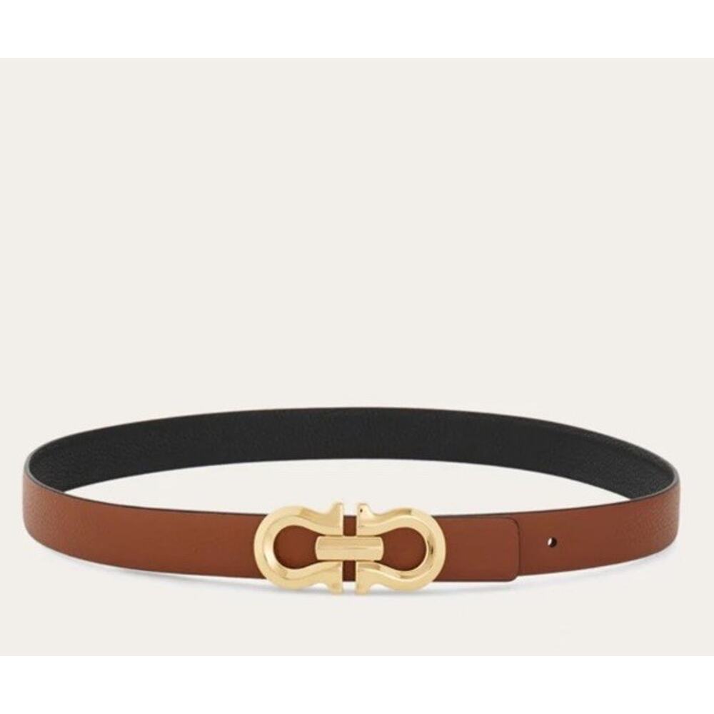 Ferragamo Reversible Gancini belt Cognac/black Gold Buckle Womens Sz 100 $489 - Picture 3 of 13